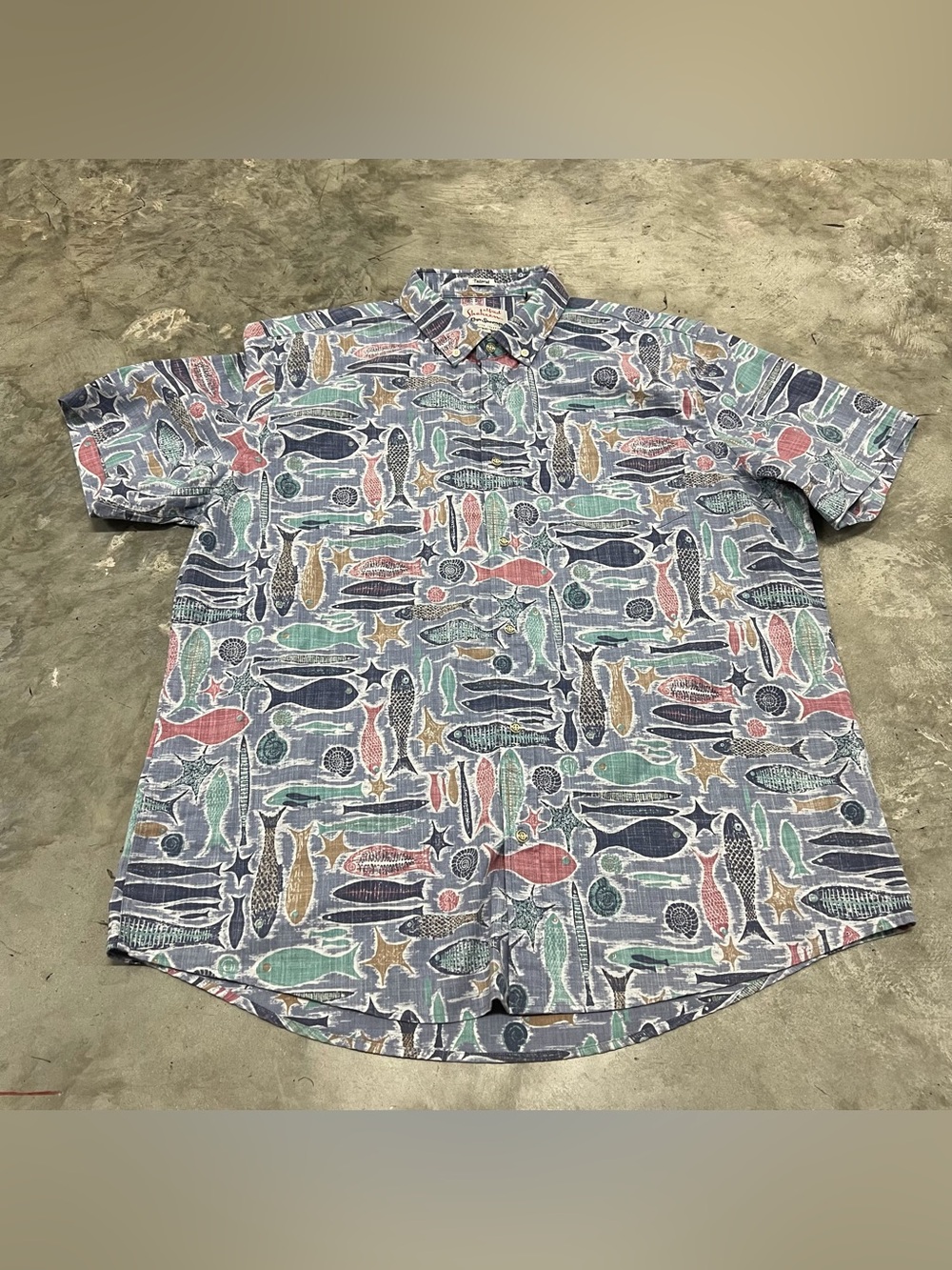 Alfred Shaheen By Reyn Spooner Henley Shirt Men’s XXL Blue Hawaiian Fish